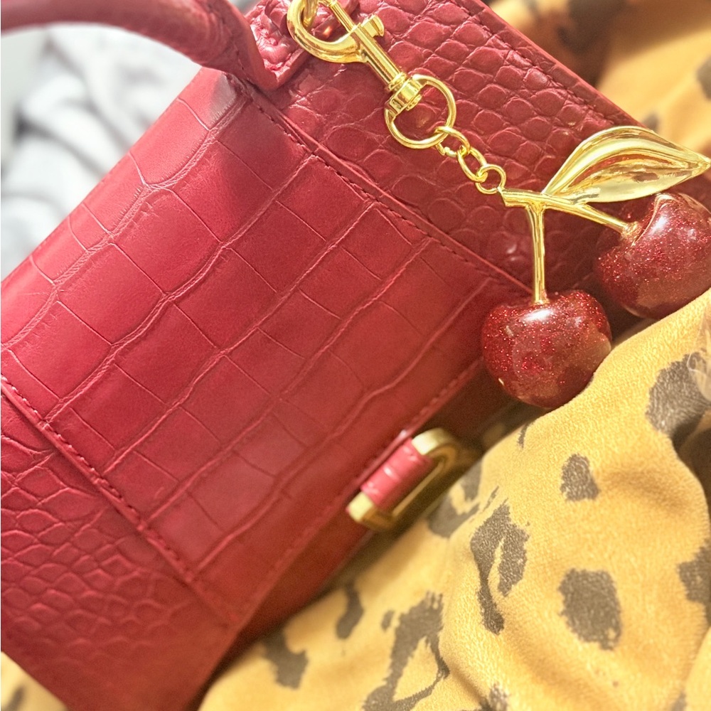 Purse Cherry Keychain with Gold Accents